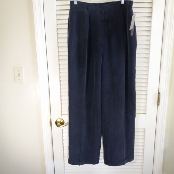 Jones New York Silk Lined Blue Pants Size 14 Pockets Wide Leg Cuffed Hems NEW - Picture 11 of 16